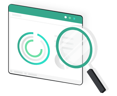 Illustration of a financial chart in a browser window beneath a magnifying glass.